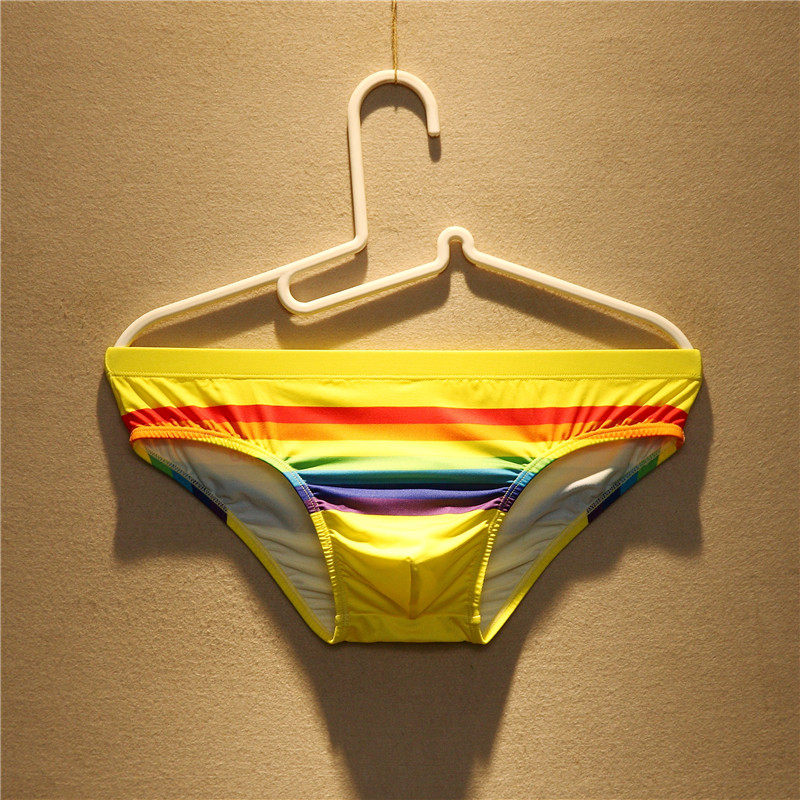 男士个性彩虹条纹印花内裤男低腰性感透气运动紧身青年潮流三角裤,淘宝优惠券,粉丝福利购,淘宝优惠卷