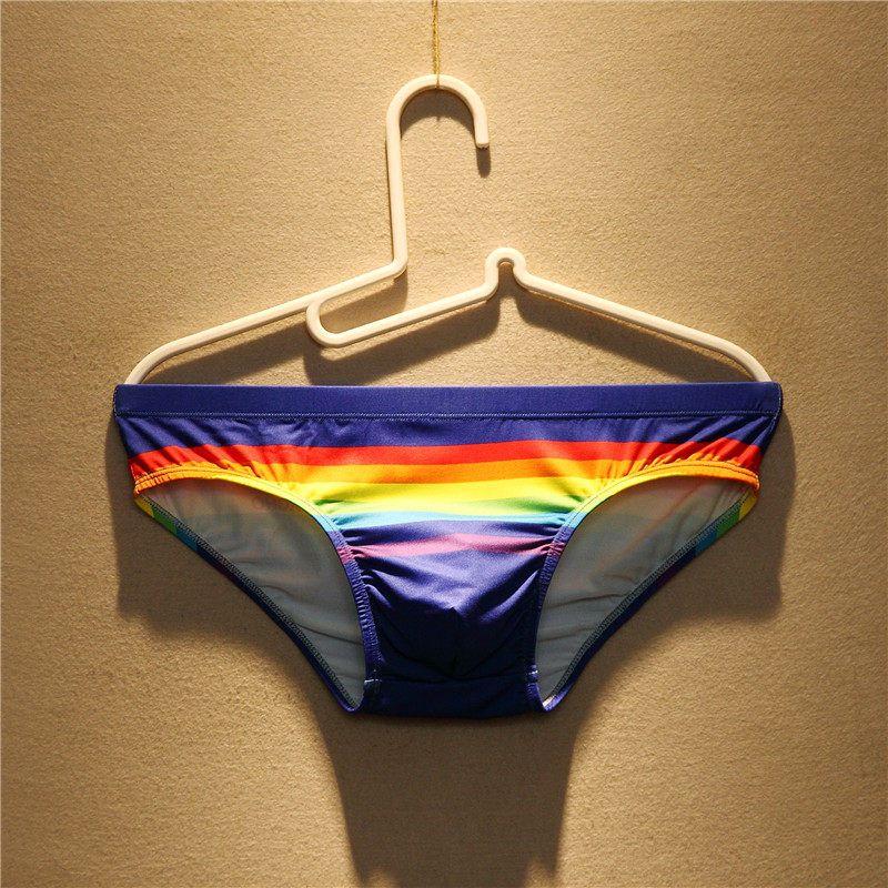 男士个性彩虹条纹印花内裤男低腰性感透气运动紧身青年潮流三角裤,淘宝优惠券,粉丝福利购,淘宝优惠卷