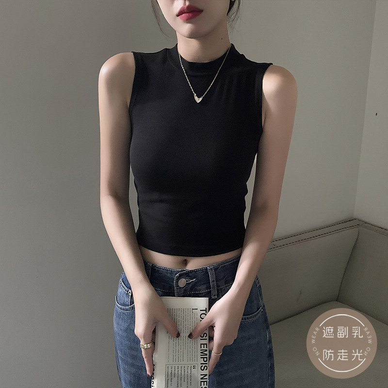 白色半高领吊带背心女夏季内搭2025年新款螺纹短款百搭洋气上衣潮,淘宝优惠券,粉丝福利购,淘宝优惠卷