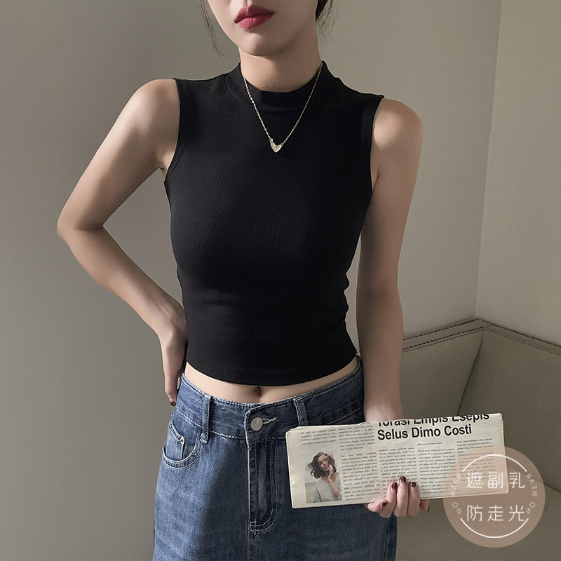白色半高领吊带背心女夏季内搭2025年新款螺纹短款百搭洋气上衣潮,淘宝优惠券,粉丝福利购,淘宝优惠卷