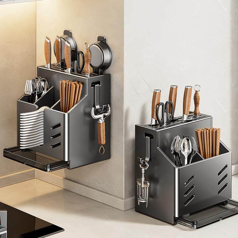 家用厨房吸盘菜刀架多功能置物架壁挂免打孔筷子刀具筒一体收纳盒,淘宝优惠券,粉丝福利购,淘宝优惠卷