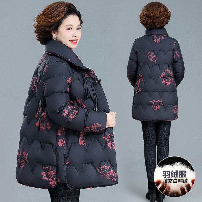 中年妈妈冬季羽绒服中老年女装秋冬中长款棉衣老太太奶奶加厚衣服