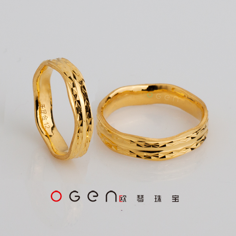 OGEN欧琴珠宝999足黄金24K黄金精品对戒婚戒内弧-图1