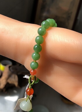 天然苹果绿碧玉和田玉圆珠手链
