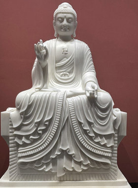 天然汉白玉整料雕刻一佛二弟子