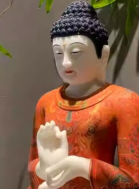 佛祖像说法印天然汉白玉原石整料手工雕刻彩绘玉雕佛像九鼎雕刻