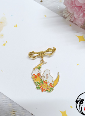 可爱樱花兔子月亮胸针