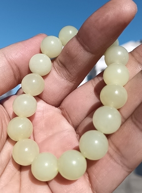 新疆和田玉黄玉黄口料圆珠手链串