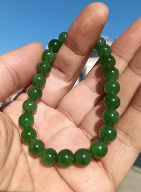 和田玉冰底碧玉圆珠手链手串