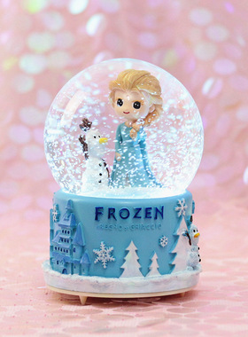 莎莎公主水晶球音乐盒莎莎女孩八音盒飘雪灯光送儿童生日礼物圣诞