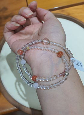 流素losu-多巴胺天然白水晶冰飘南红手链女双层弹力小众精致手串
