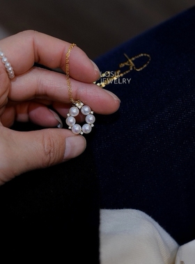 流素losu.与春天的约会 925银浪漫强花环珍珠强光正圆项链吊坠