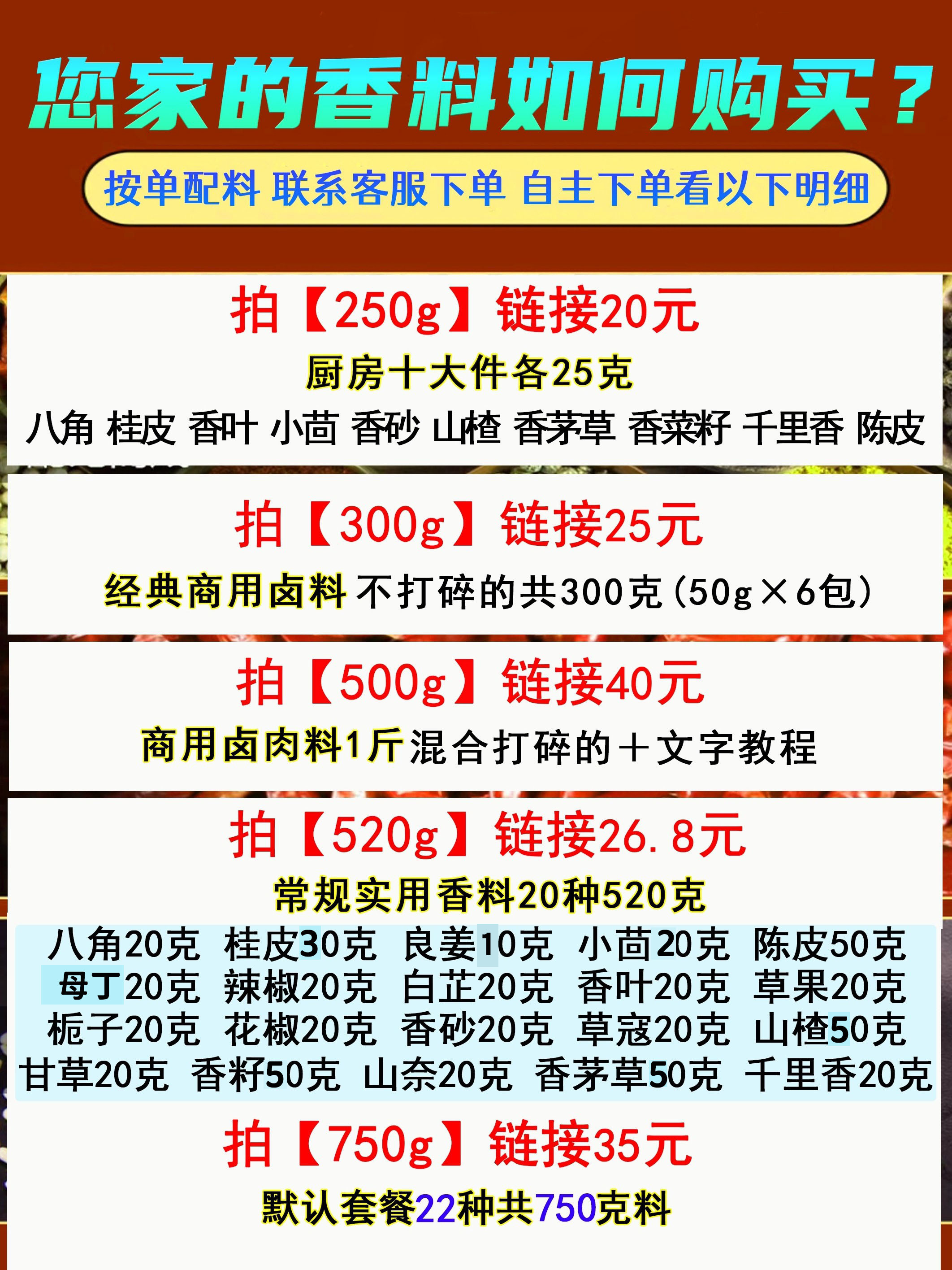 香料大全 花椒八角桂皮调味组合 卤包小吃面汤火锅麻辣烫红油配方 - 图0