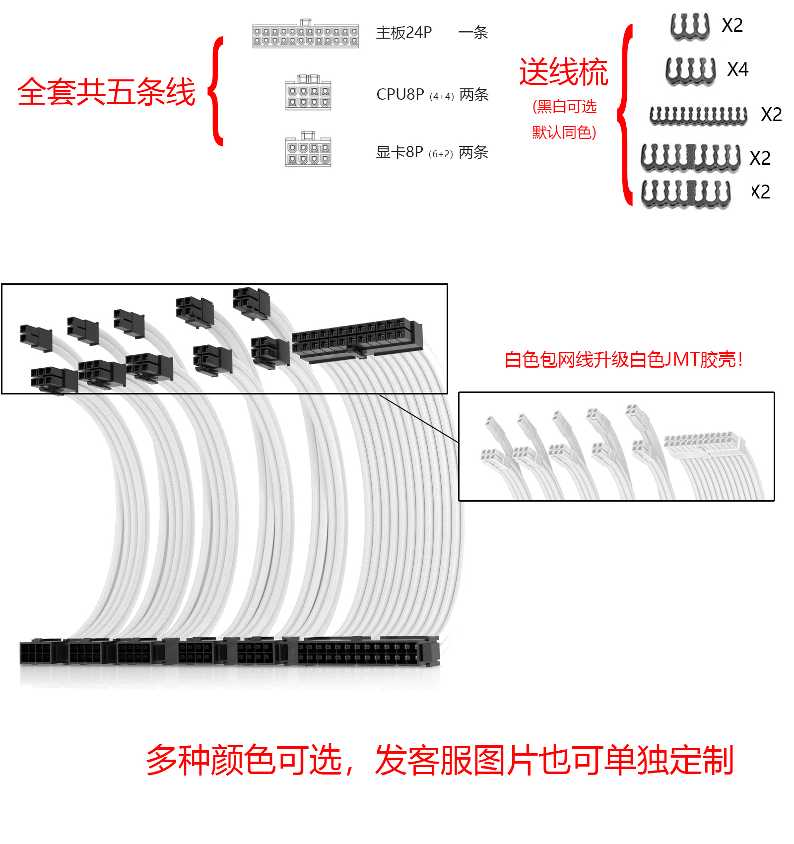 电脑电源CPU显卡8pin主板24pin延长线定制线包网编织线模组延长线 - 图1