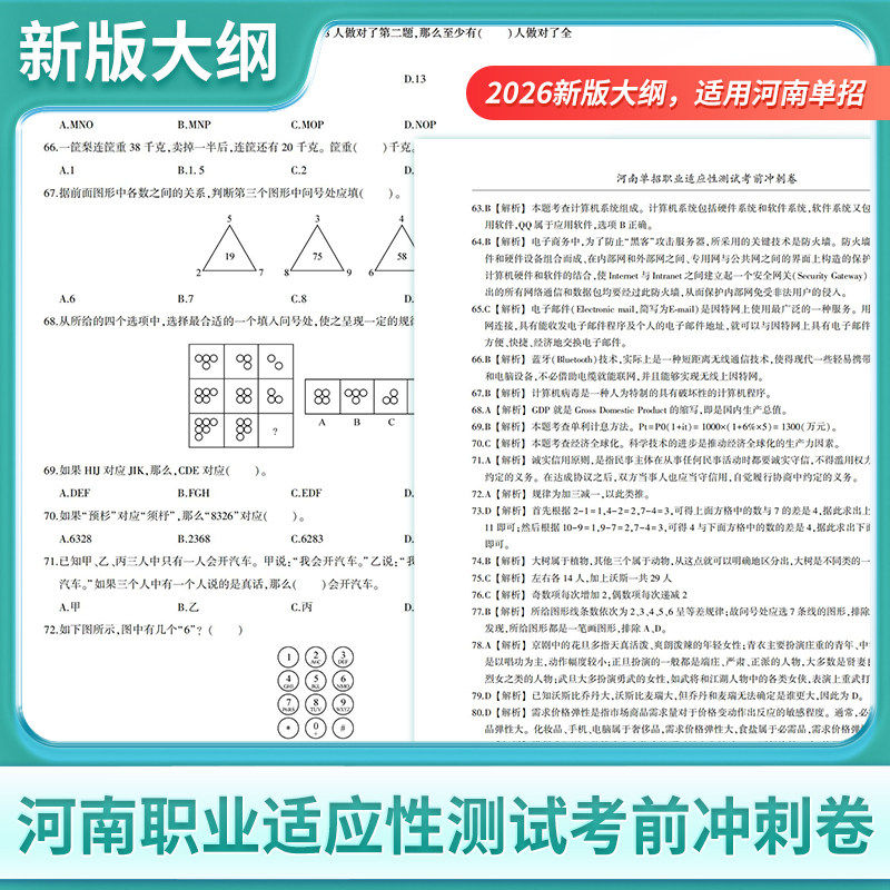 2026版河南省高职单招复习资料综合素质职业适应性测试全真模拟高等院校单招考试联盟历年真题模拟试卷单独招生考试面试知识点手册