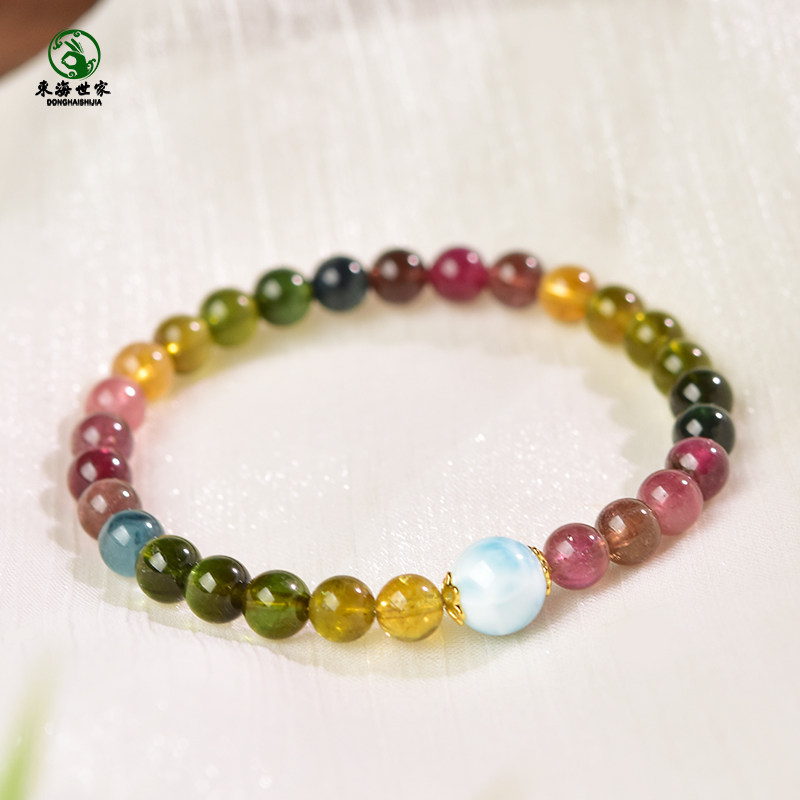 碧玺手串女东海水晶玛瑙巴西彩虹糖果粉绿蓝红色海纹石单珠手链,淘宝优惠券,粉丝福利购,淘宝优惠卷