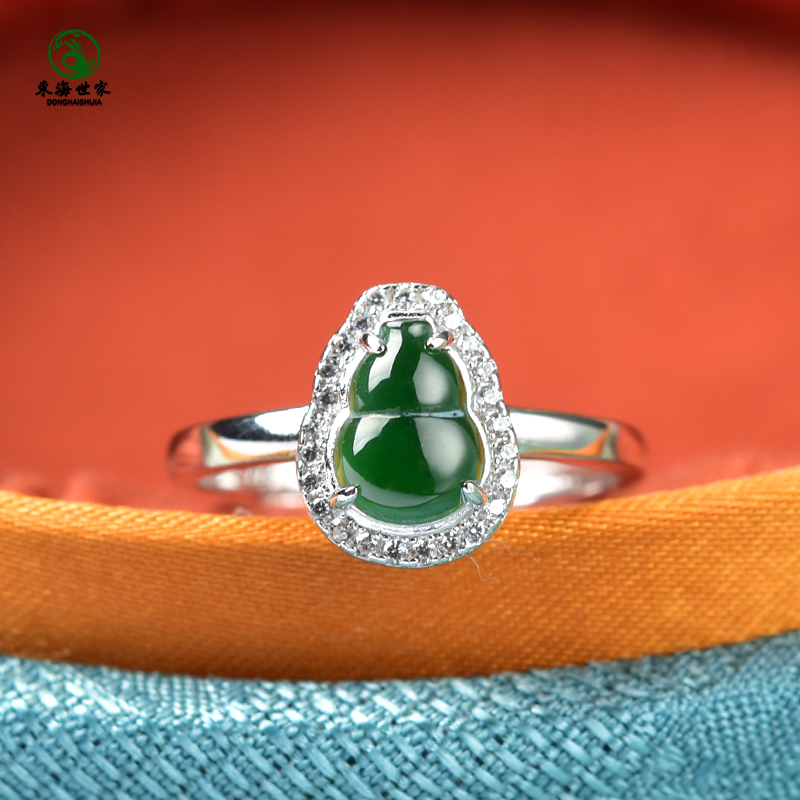 翡翠戒指女东海水晶玛瑙玉髓宝玉石葫芦指环素圈情侣对尾戒玉戒指 - 图0