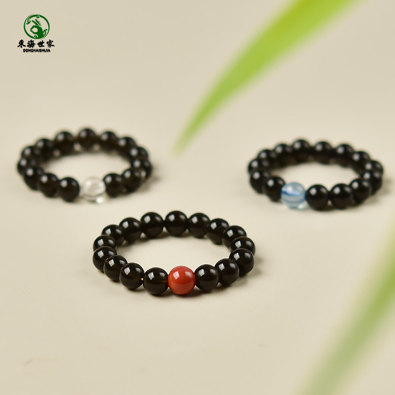 Black gold obsidian ring for men and women East China Sea agate chalcedony jade crystal south red ice species aquamarine single bead ring