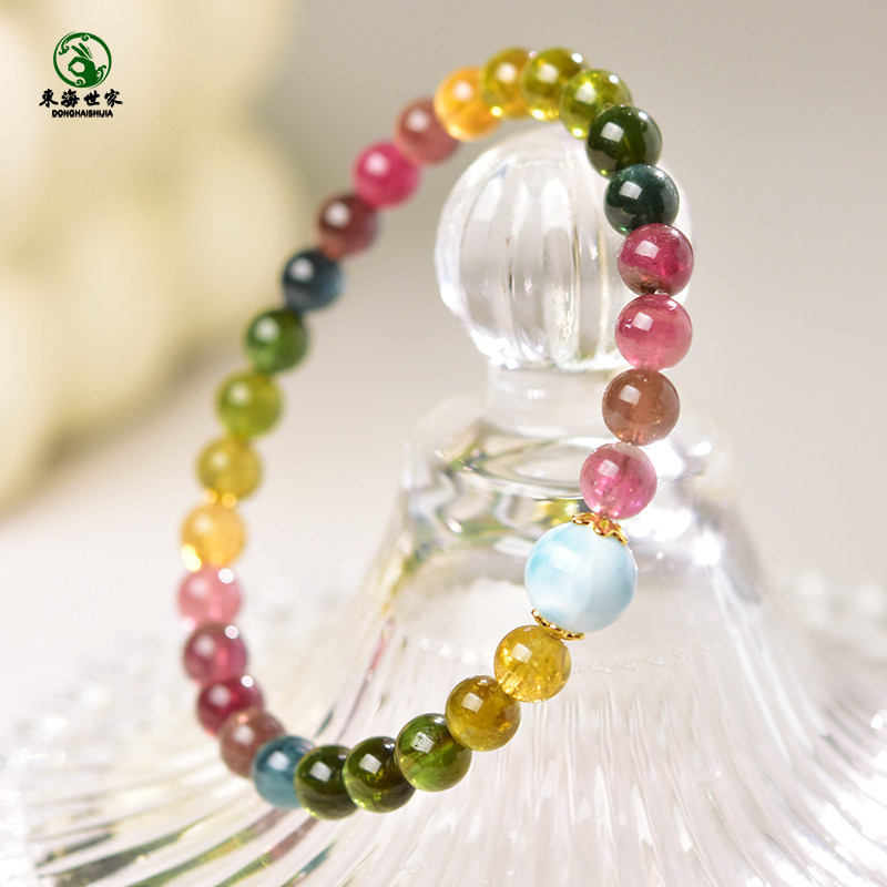 碧玺手串女东海水晶玛瑙巴西彩虹糖果粉绿蓝红色海纹石单珠手链,淘宝优惠券,粉丝福利购,淘宝优惠卷