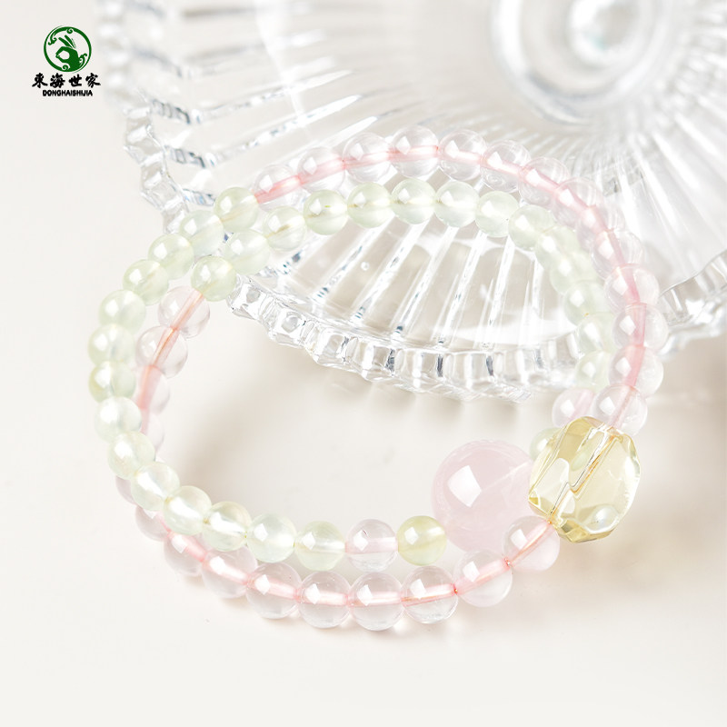 粉水晶手串女东海玛瑙玉石马达加斯加马粉散珠粉晶葡萄石双圈手链,淘宝优惠券,粉丝福利购,淘宝优惠卷