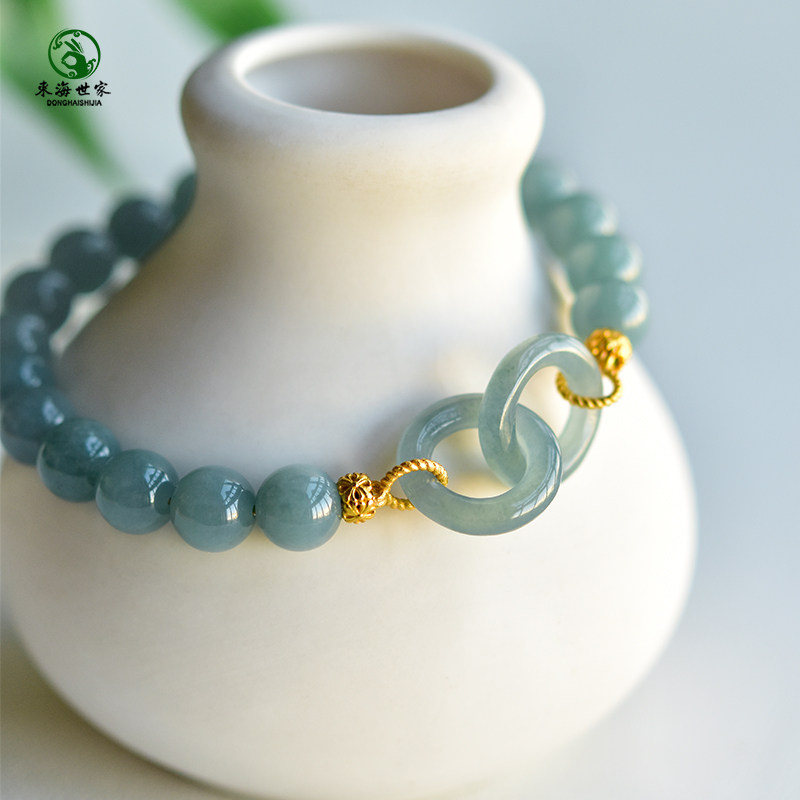 蓝水翡翠手串女男东海水晶玛瑙玉髓玉石散珠子环环相扣玉手镯手链,淘宝优惠券,粉丝福利购,淘宝优惠卷