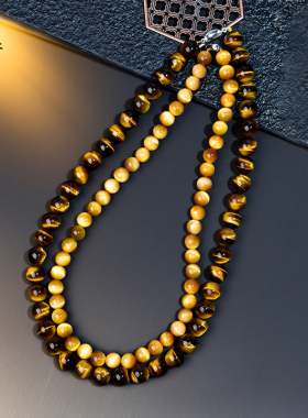 虎眼石项链女男东海水晶玛瑙闪电猫眼单散珠子红蓝金黄虎睛石颈链