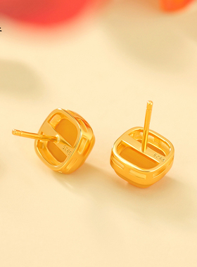 东海世家s925银蜜蜡方形耳钉
