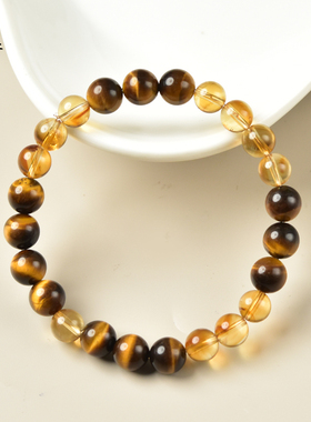 虎眼石手串女男东海水晶玛瑙闪电猫眼散珠子黄虎睛石黄塔晶手链