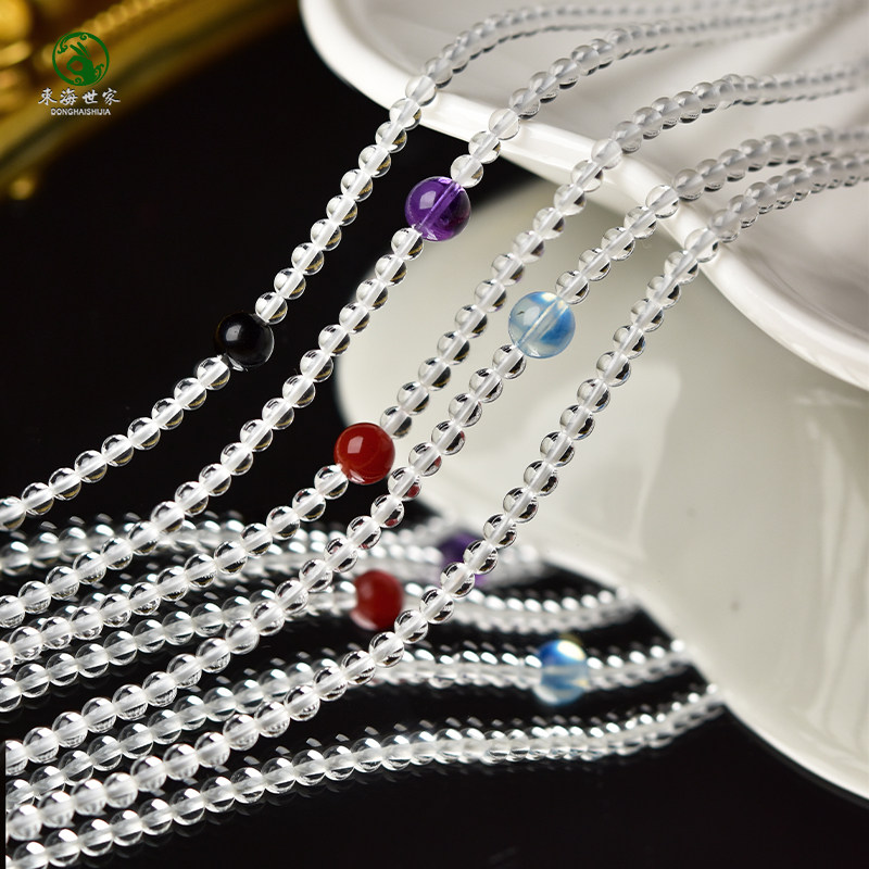 白水晶项链女东海红玛瑙黑曜石翡翠宝玉石散珠素圈海蓝宝单珠颈链,淘宝优惠券,粉丝福利购,淘宝优惠卷