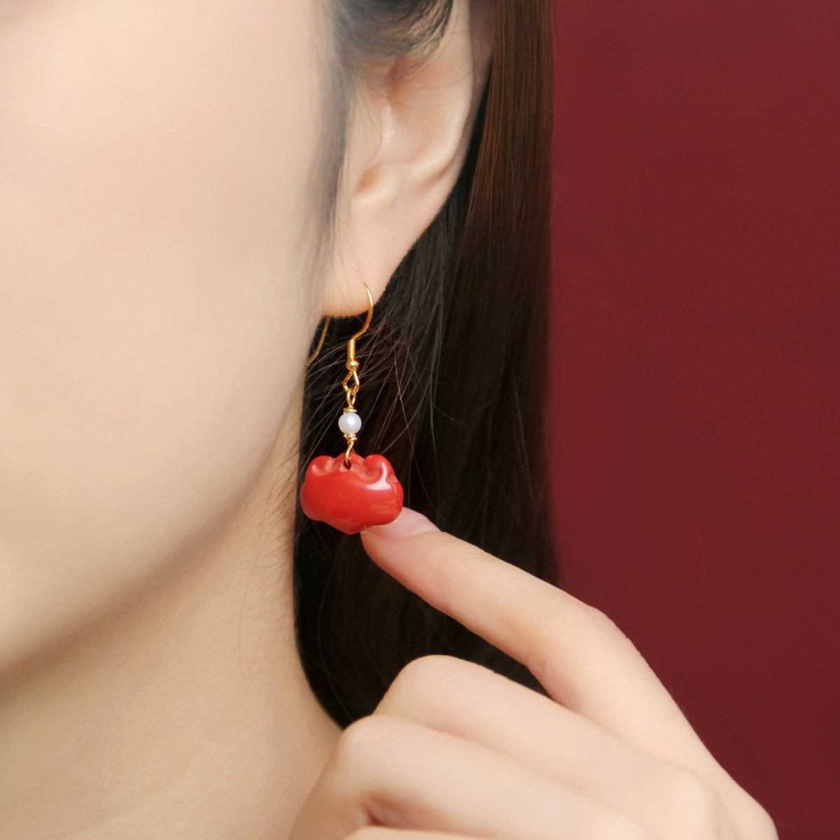 朱砂耳饰女过新年秋冬高级感耳坠国风耳钉新中式耳环红色玄学耳饰,淘宝优惠券,粉丝福利购,淘宝优惠卷