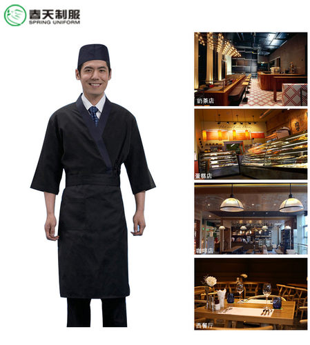 日本料理店厨师服工作服铁板烧日式和服和风寿司店男服务员春秋装 - 图2