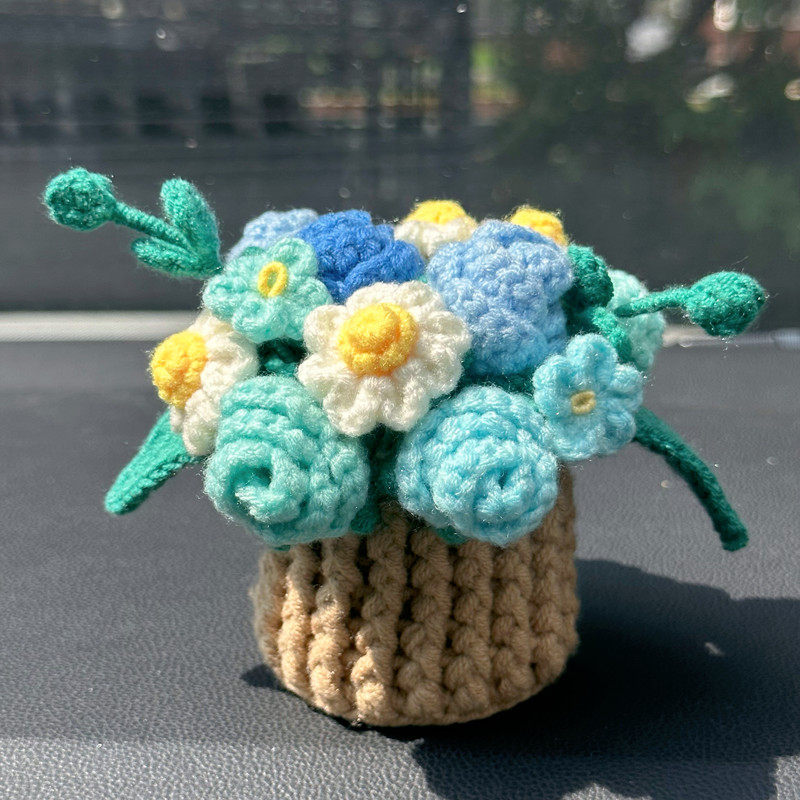 手工编织小花篮材料包diy毛线花挂件永生花七夕节礼物