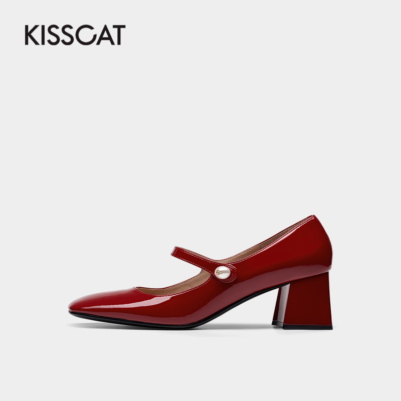 接吻猫2021年秋季新款流行中小皮鞋 kisscat单鞋