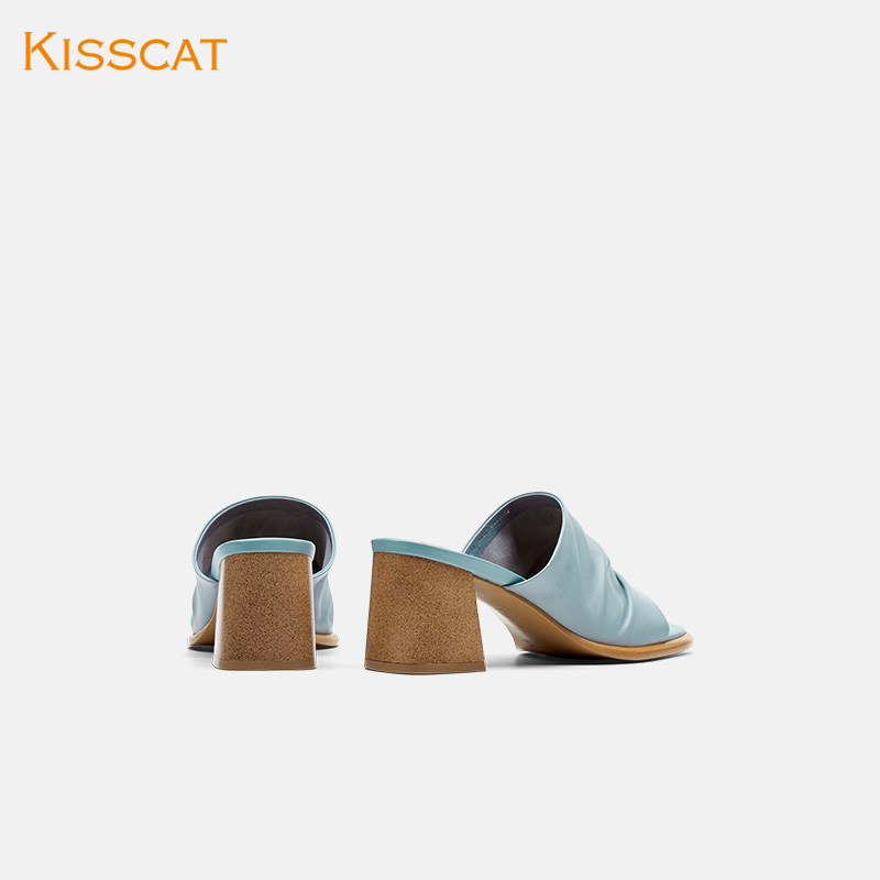 接吻猫2020夏季新款鱼嘴方头凉拖鞋 kisscat一字拖