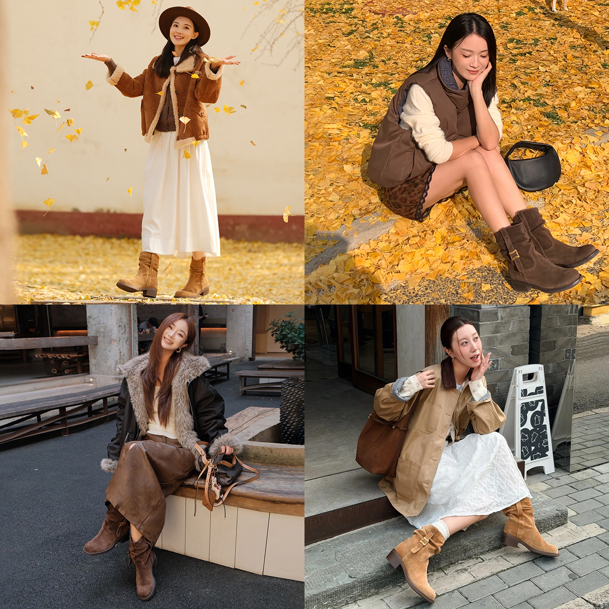 李兰迪/美洋同款接吻猫[落日大道]麂皮筒靴西部堆堆靴牛仔靴加绒 - 图3