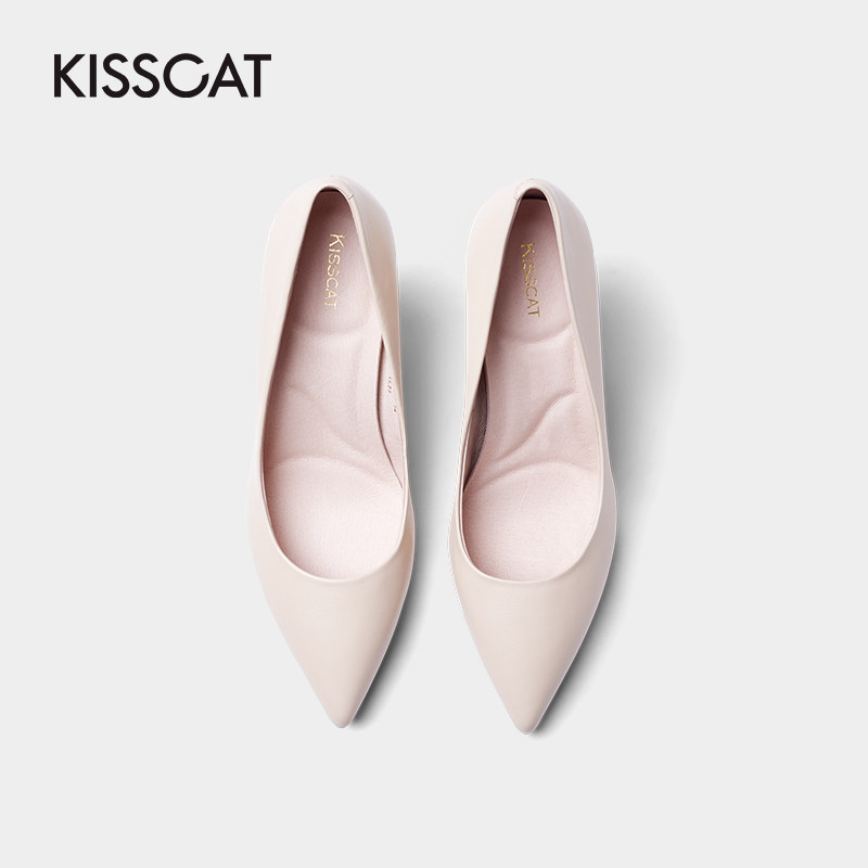 接吻猫2020秋新款纯色简约女高跟鞋 kisscat单鞋