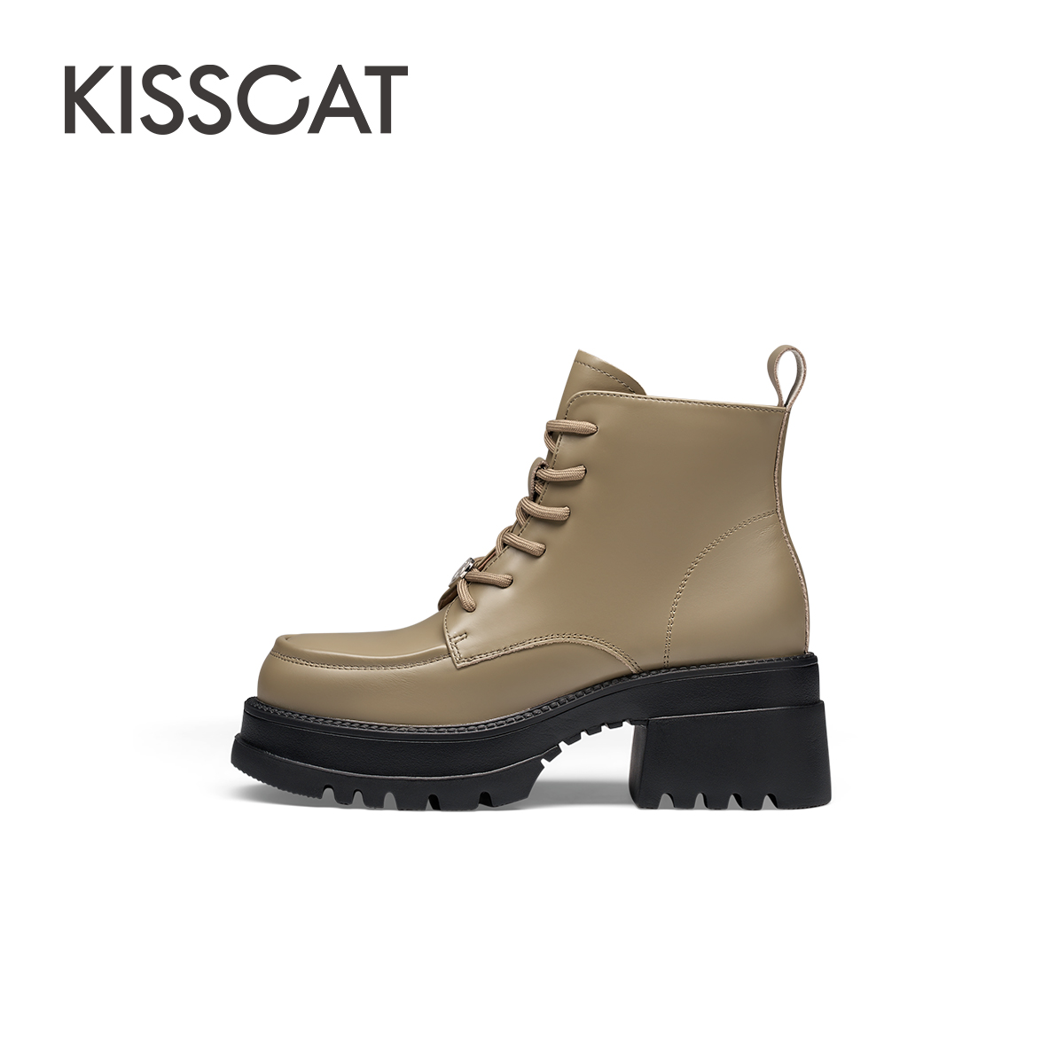 KISSCAT接吻猫2023年冬季新款时尚增高短靴厚底加绒户外马丁靴女 - 图0