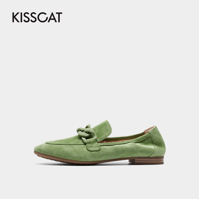 接吻猫2020年秋新款简约复古单鞋 kisscat乐福鞋（豆豆鞋）