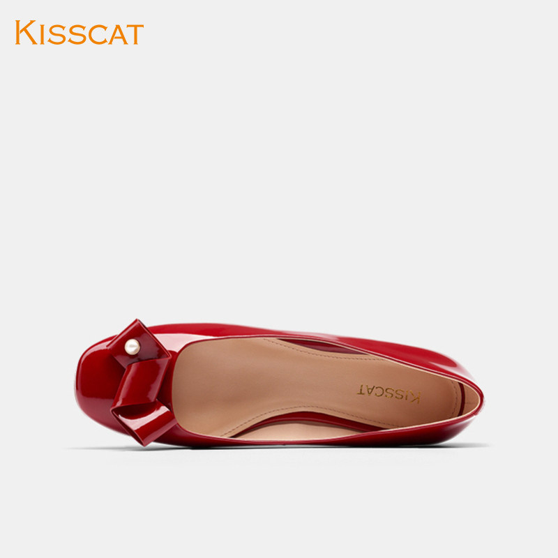 接吻猫2020秋季新款红色平底船鞋 kisscat单鞋
