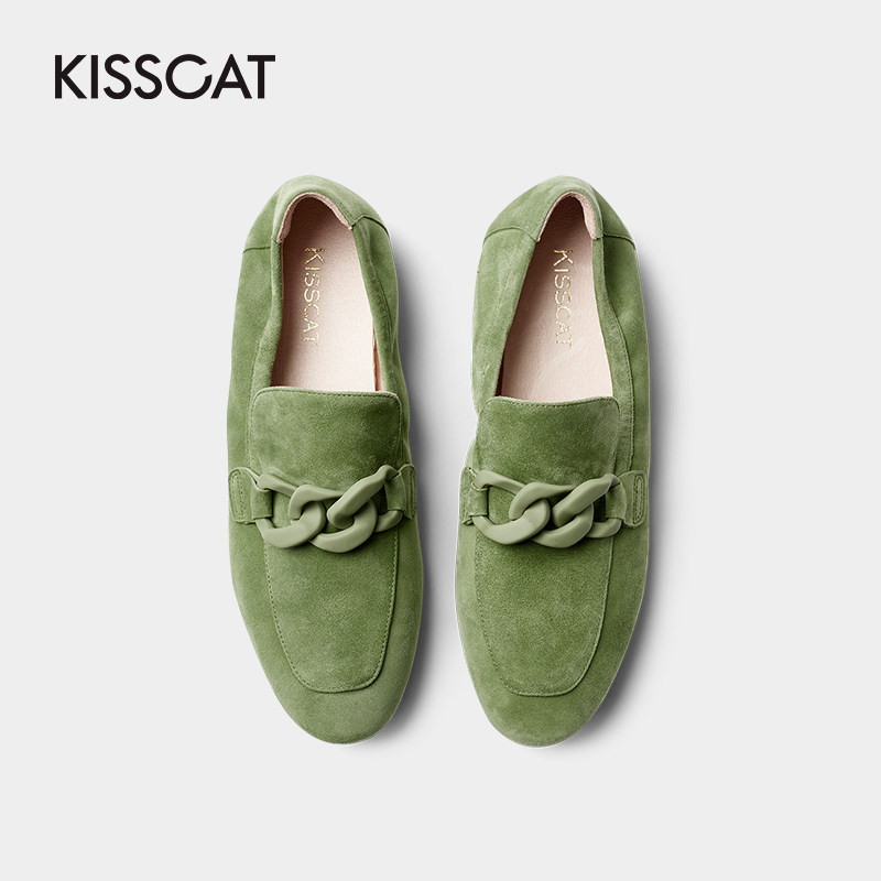 接吻猫2020年秋新款简约复古单鞋 kisscat乐福鞋（豆豆鞋）