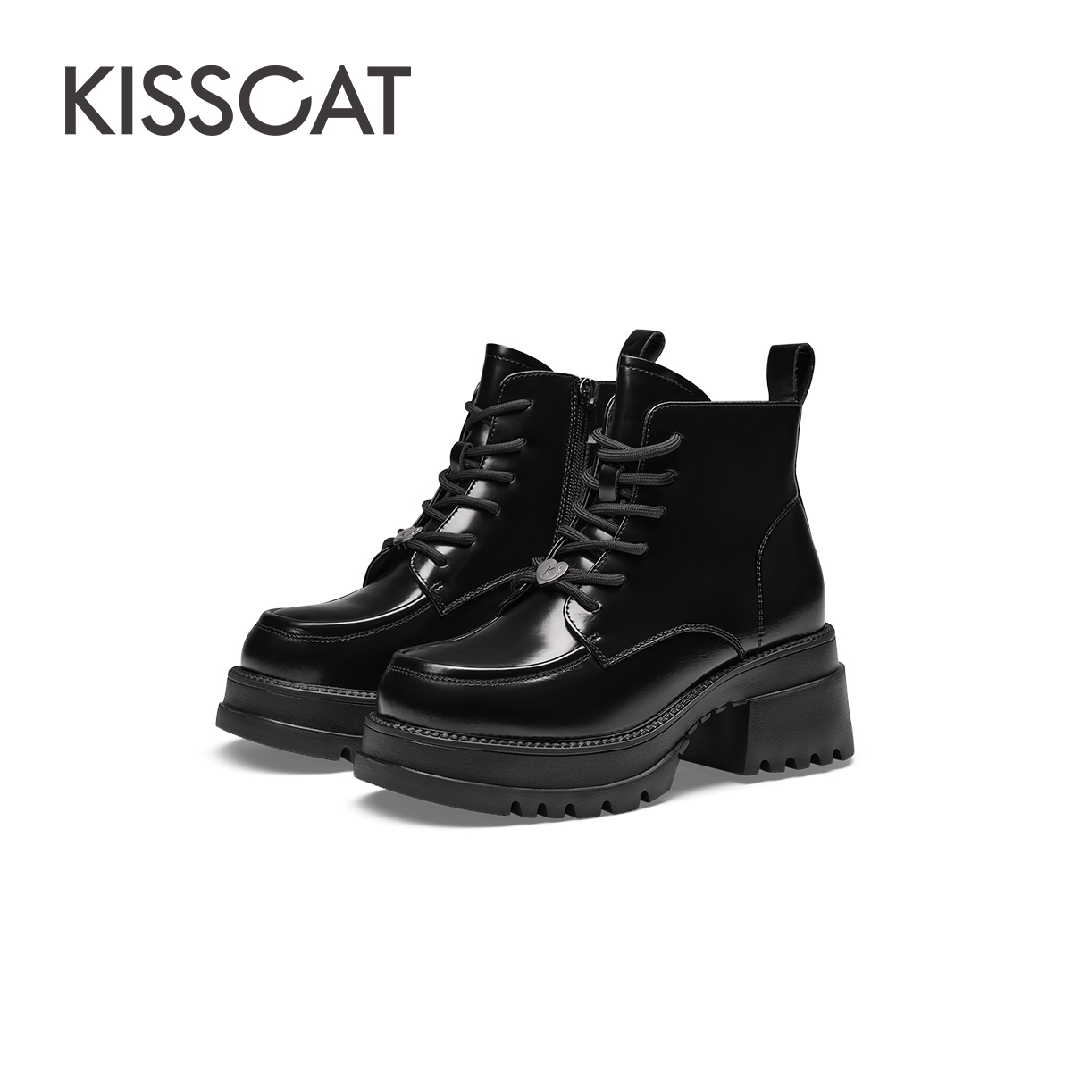 KISSCAT接吻猫2023年冬季新款时尚增高短靴厚底加绒户外马丁靴女 - 图1