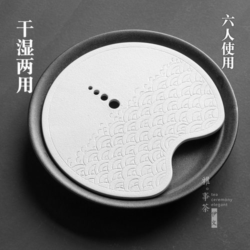 粗陶茶盘大号壶承陶瓷茶海圆形小干泡台茶台功夫茶具套装托盘储水 - 图1