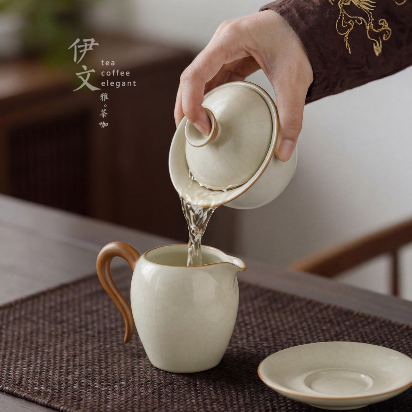 伊文陶瓷汝窑三才盖碗茶杯可悬停功夫茶具泡茶器家用高档轻奢茶道,淘宝优惠券,粉丝福利购,淘宝优惠卷