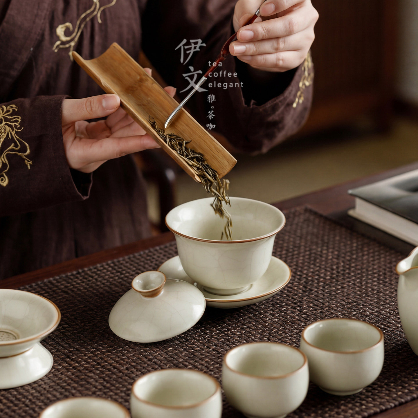 伊文陶瓷汝窑三才盖碗茶杯可悬停功夫茶具泡茶器家用高档轻奢茶道,淘宝优惠券,粉丝福利购,淘宝优惠卷