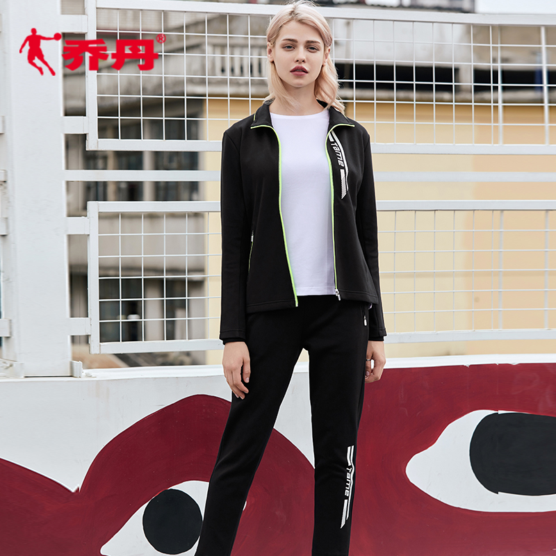 乔丹女装运动套装2018秋冬新款女运动服针织