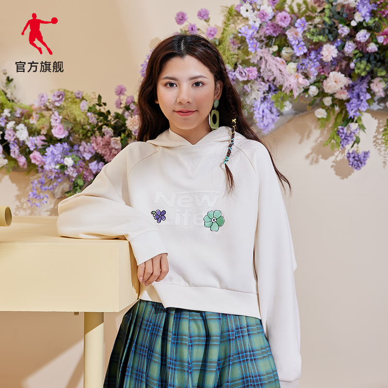 花花世界喬丹運動衛衣女2022冬季新款連帽上衣短款女士寬松休閑_喬丹官方旗艦店_運動服_休閑服裝