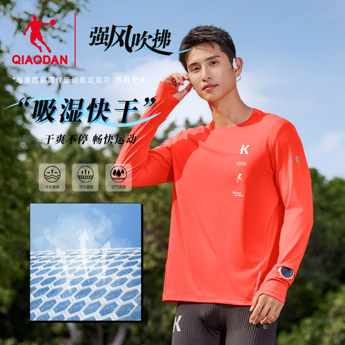 乔丹强风吹拂联名长袖T恤男士2025秋季新款透气运动休闲印花男长T - 图0