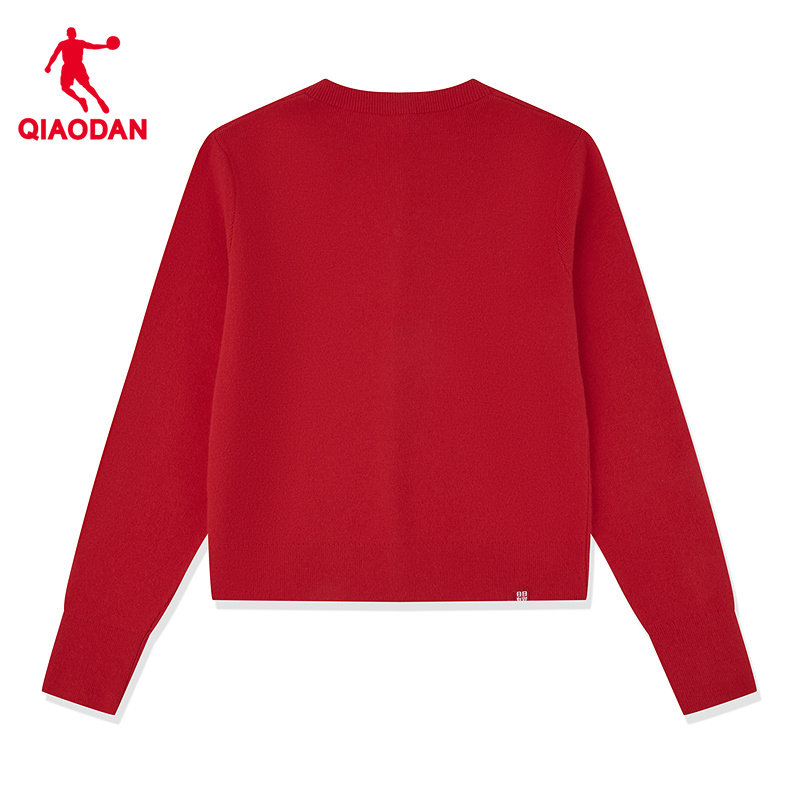 乔丹针织开衫毛衣女士春季新款商场同款马上有钱红色新年本命年,淘宝优惠券,粉丝福利购,淘宝优惠卷