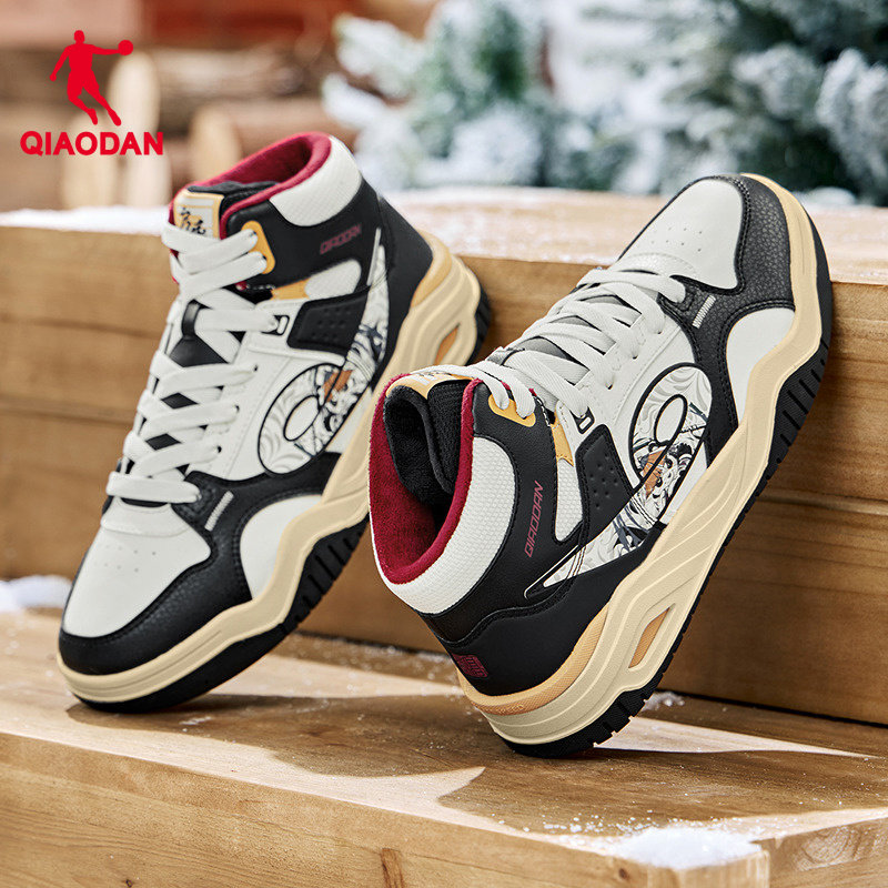 乔丹启承冬季高帮加绒板鞋黑灰色运动棉鞋皮面保暖男款潮流休闲鞋,淘宝优惠券,粉丝福利购,淘宝优惠卷