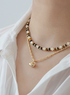 复古高级感叠戴虎眼石椭圆吊坠